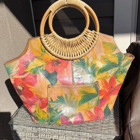 Patricia Nash Floral Leather Bamboo Handle Bag - Picture 1 of 15